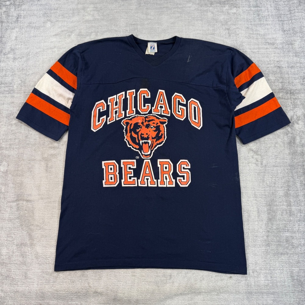 Chicago Bears Shirt Mens XL Blue V Neck Logo 7 Striped Sleeve Vintage NFL